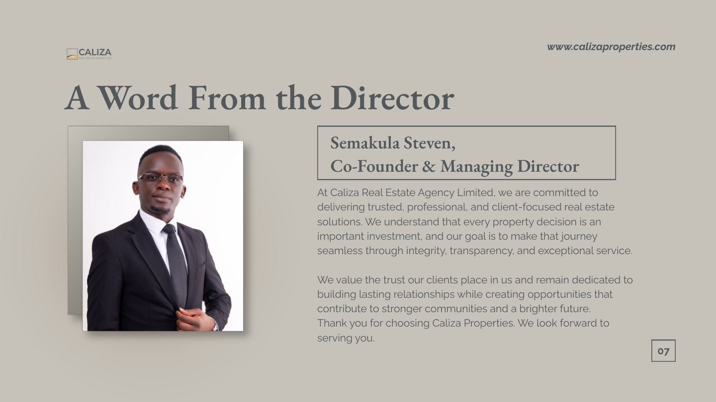 Caliza Real Estate Agency – Company profile page 7